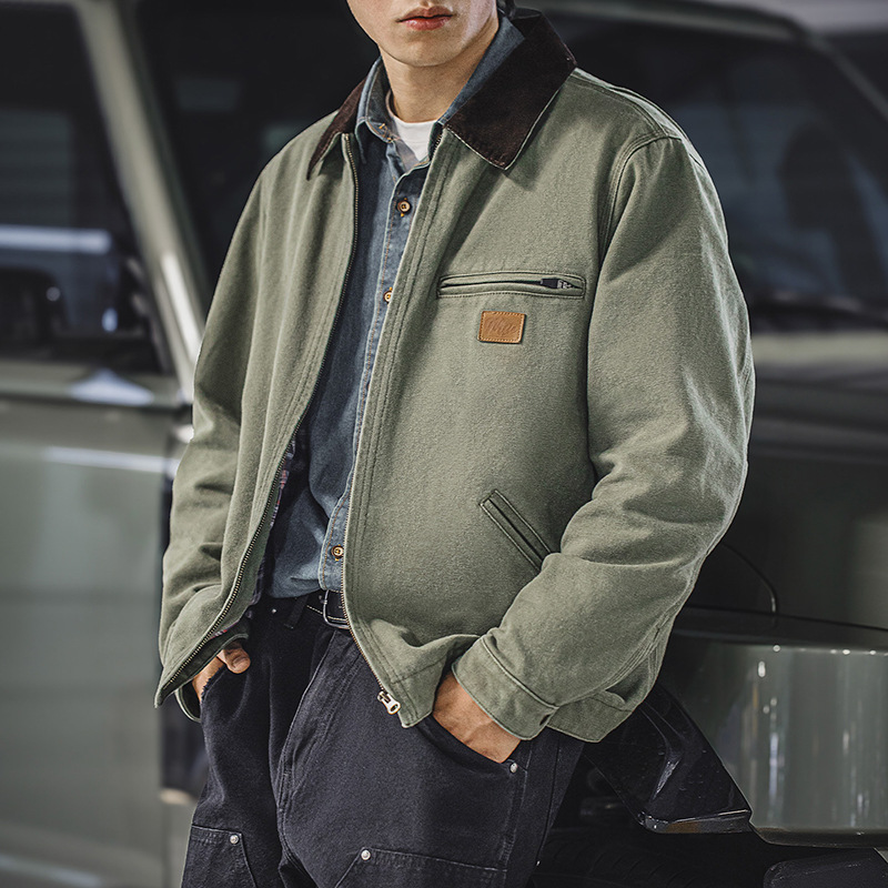 MRA美式復古穀倉底特律工裝夾克巴恩風行政翻領帆布外套男秋