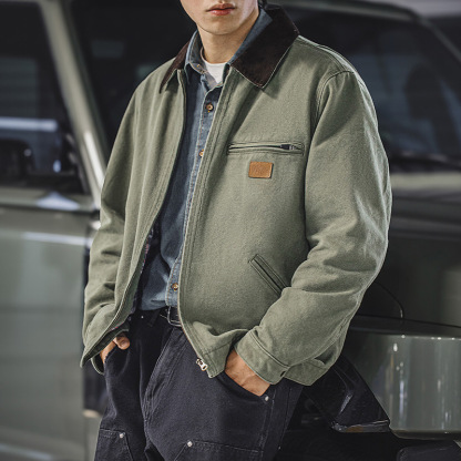 MRA美式復古穀倉底特律工裝夾克巴恩風行政翻領帆布外套男秋