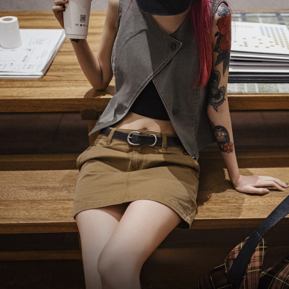 夏日Y2K美式A字辣妹顯身材短裙復古解構感工裝修身半身裙女