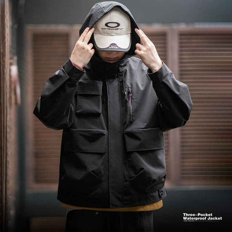 美式休閒多口袋機能連帽夾克戶外寬鬆廓形運動外套男秋季-Retro's Wear