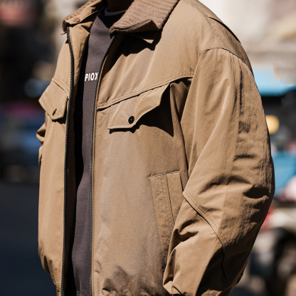 美式復古工裝雙層翻領棉服外套男加厚防寒保暖棉衣夾克