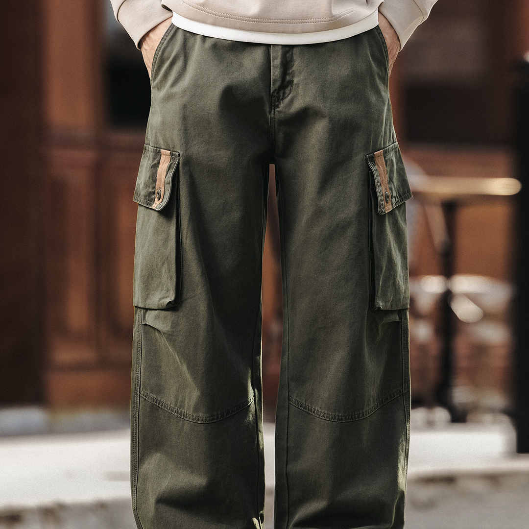 美式復古戶外純棉工裝褲男士秋季新款寬鬆直筒闊腿休閒褲子