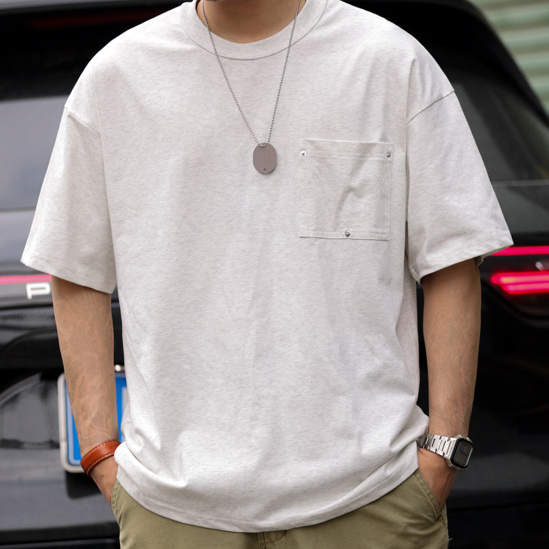 美式撞釘口袋Sorona冰感短袖T恤男寬鬆設計感cityboy圓領TEE-Retro's Wear