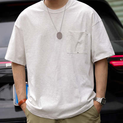 美式撞釘口袋Sorona冰感短袖T恤男寬鬆設計感cityboy圓領TEE-Retro's Wear