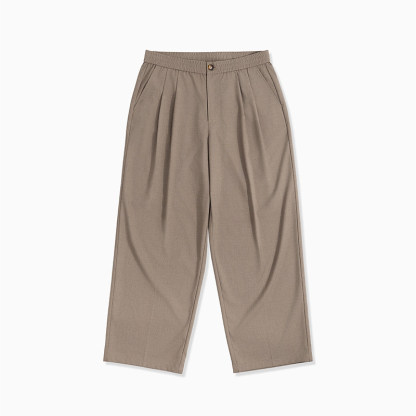 MRA TR垂墜抗防皺闊腿西褲雙褶立體剪裁通勤休閒卡其色長褲子