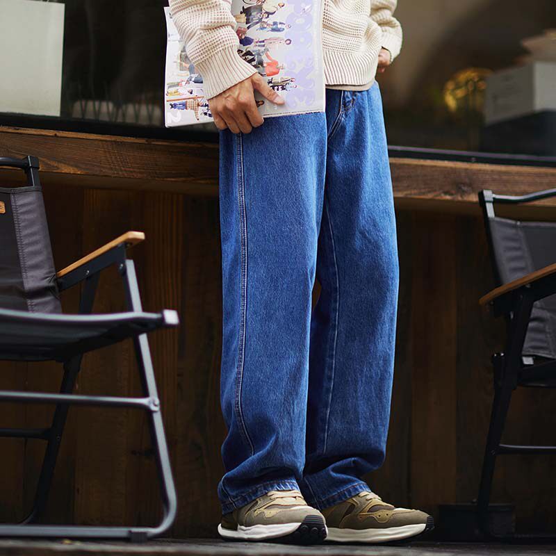 美式春秋cleanfit寬鬆直筒牛仔褲男2026新款藍色大碼休閒長褲子