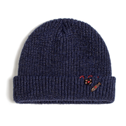 美式復古北極絨藍色冷帽護耳防寒毛線保暖瓜皮帽子男秋冬