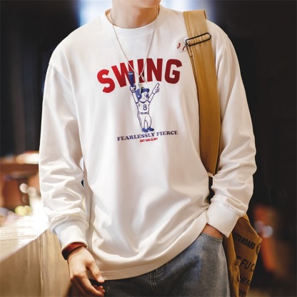 美式復古字母棒球印花長袖T恤圓領內搭純棉打底衫男春季-Retro's Wear