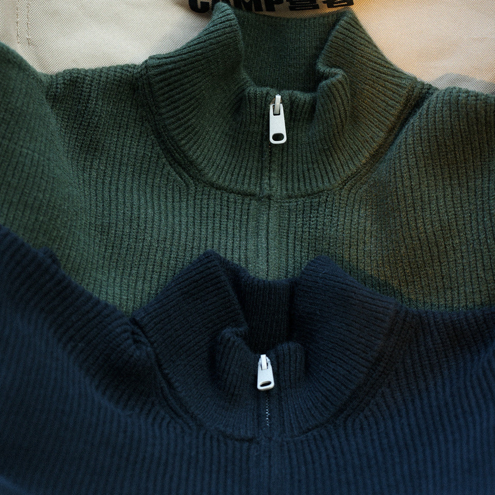 美式休閒半拉鍊立領保暖毛衣男700g復古慵懶風針織衫冬-Retro's Wear