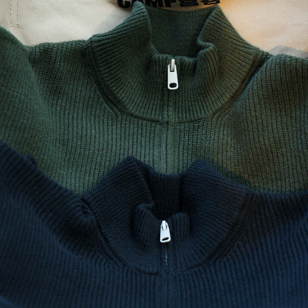 美式休閒半拉鍊立領保暖毛衣男700g復古慵懶風針織衫冬-Retro's Wear