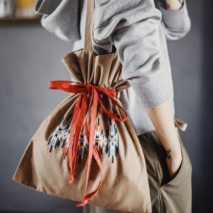 美式復古卡其色大容量可擕式帆布手提袋子單肩腋下挎包包女士