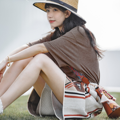 马登女装 美式休闲薄款T恤纯色落肩宽松基础款短袖透气上衣夏-Retro's Wear