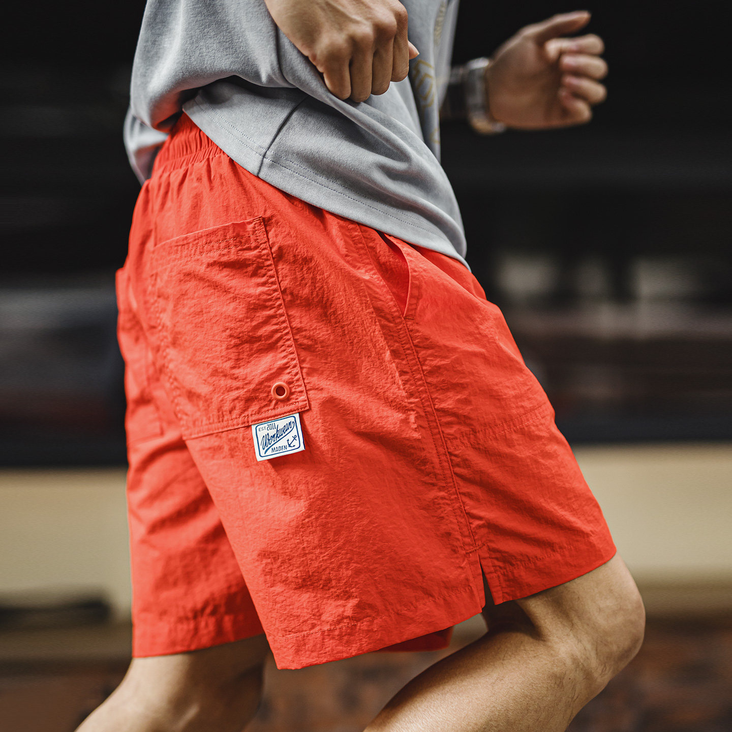 美式橘紅色海邊度假沙灘短褲塔絲隆外穿休閒五分褲男夏季