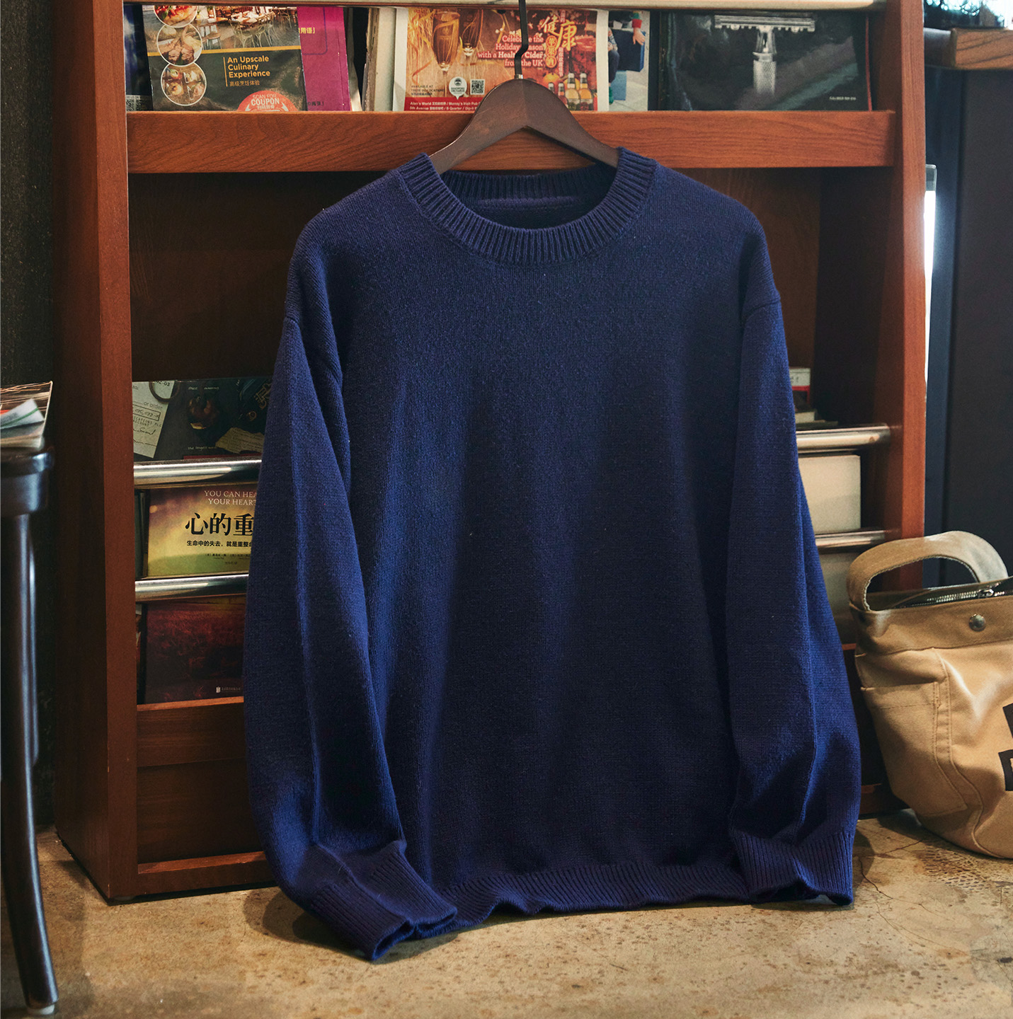 2025冬季新款羊毛混紡圓領毛衣男寬鬆加厚保暖慵懶內搭打底針織衫