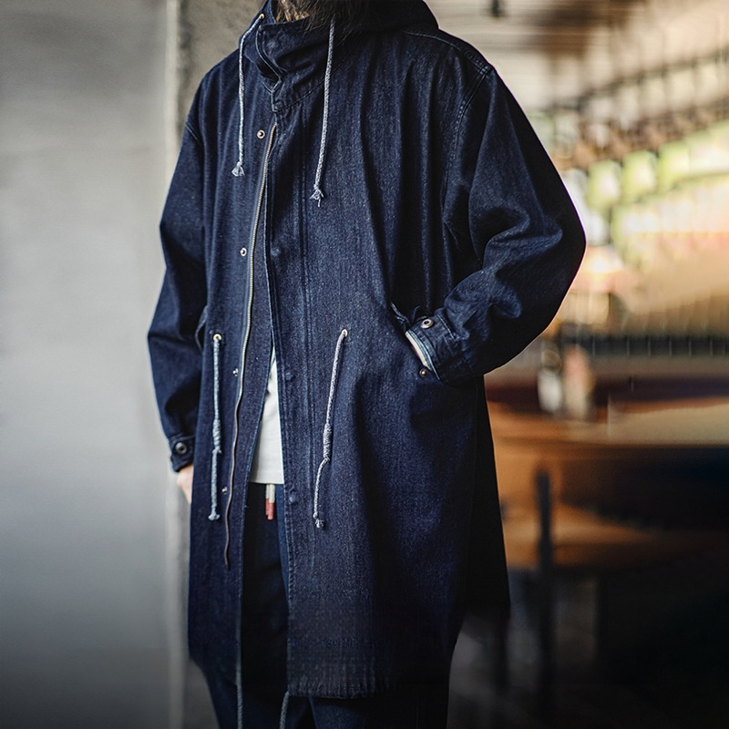 美式復古M51丹寧牛仔魚尾風衣寬鬆中長款連帽外套男秋季-Retro's Wear