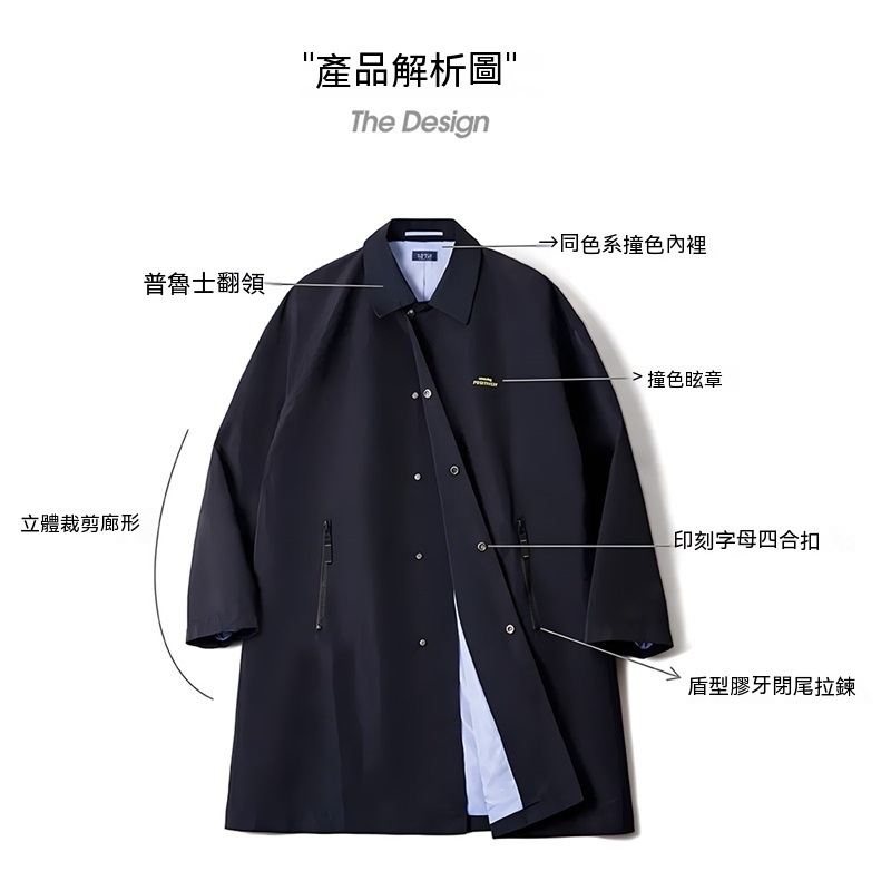  美式復古Teflon三防巴爾瑪肯風衣翻領中長款大衣男秋-Retro's Wear