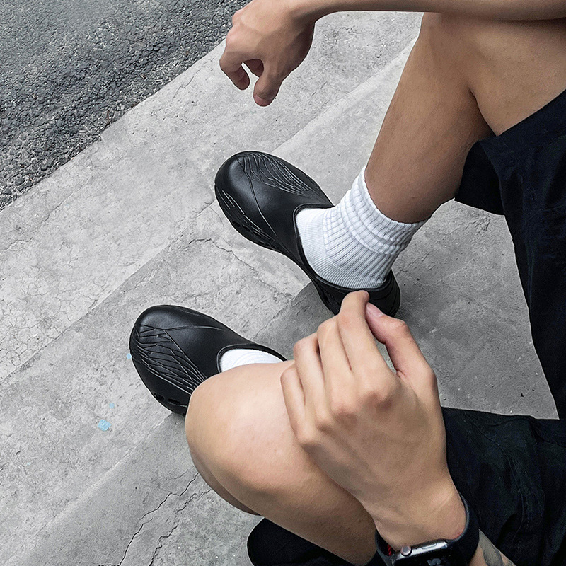 MRA蜻蜓廚師鞋男款夏季2025新款外穿黑色包頭拖鞋開車凉鞋洞洞鞋