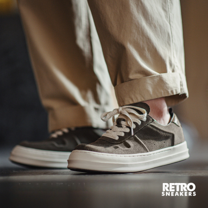 復古ro板鞋夏季新款厚底翹頭男潮鞋低幫百搭休閒增高真皮板鞋