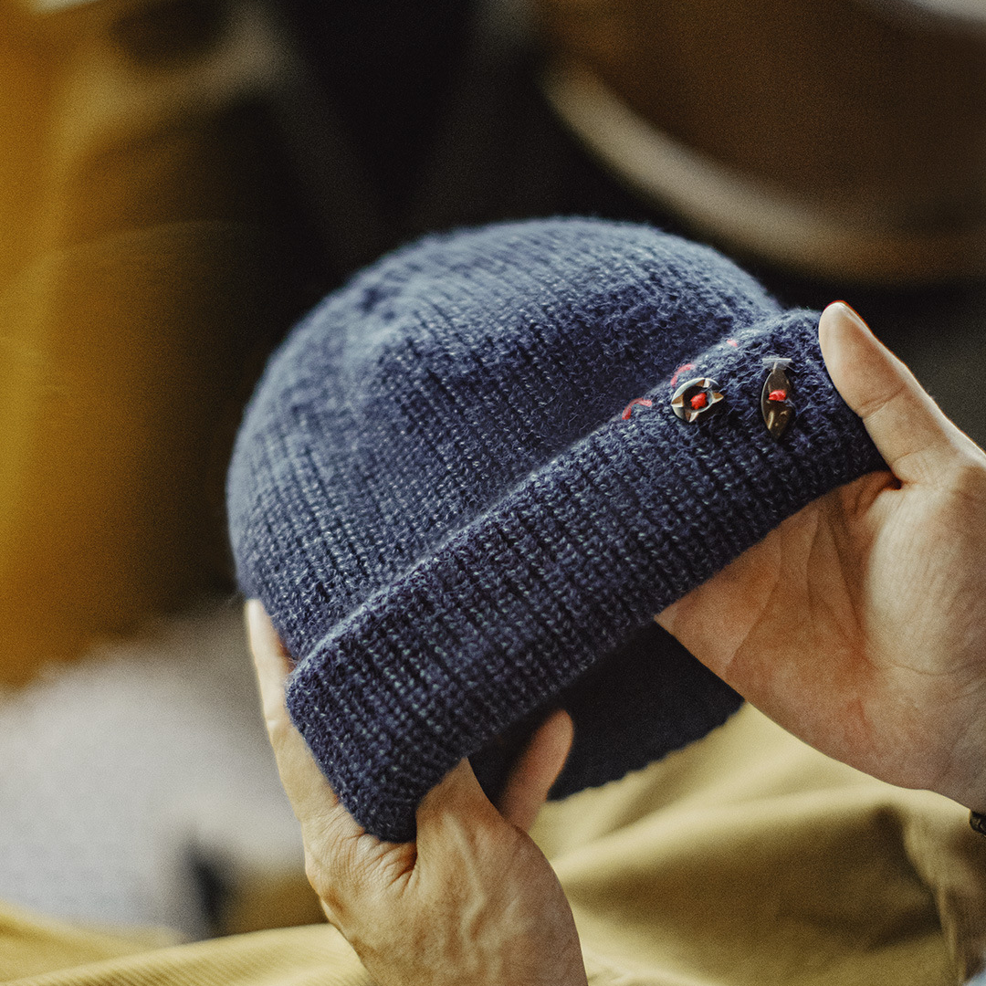 美式復古北極絨藍色冷帽護耳防寒毛線保暖瓜皮帽子男秋冬