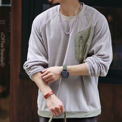 280g波浪肌理絨感長袖衛衣男2025秋季新款寬鬆拼接圓領套頭上衣