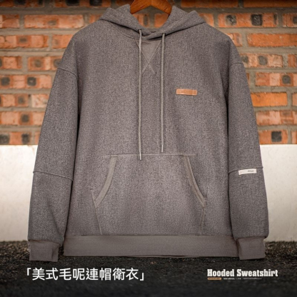 美式復古毛呢連帽衛衣重磅加厚套頭帽衫休閒上衣男秋冬季-Retro's Wear