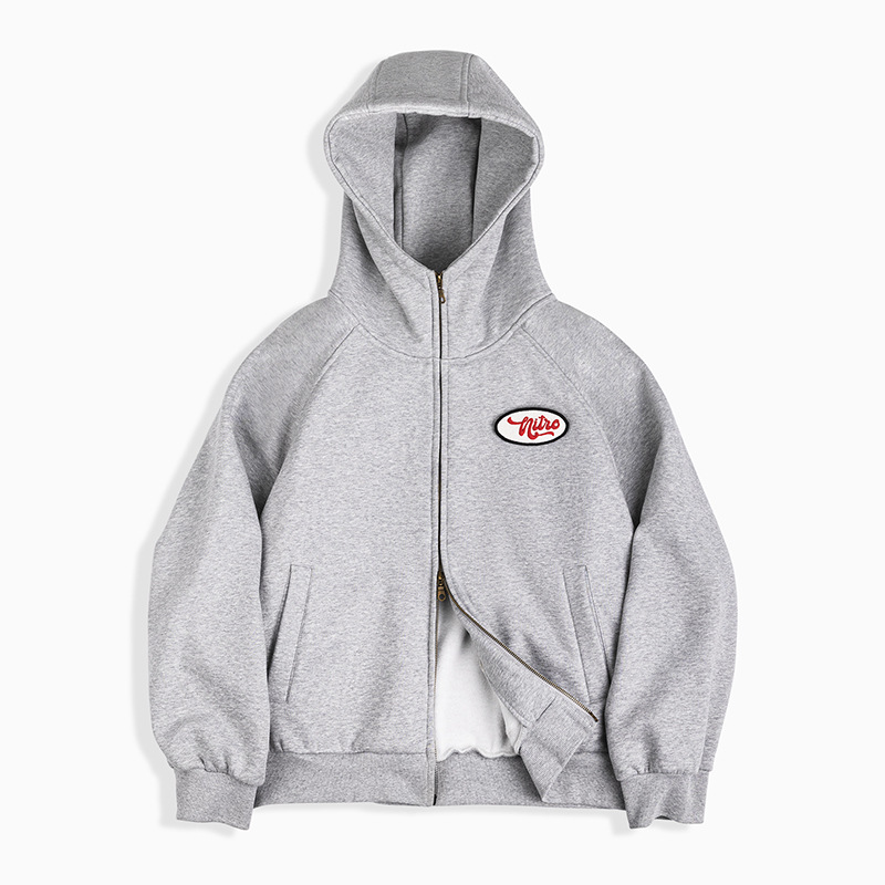 MRA410g加絨連帽章仔衛衣重磅加厚雙拉鍊短款運動開衫外套冬