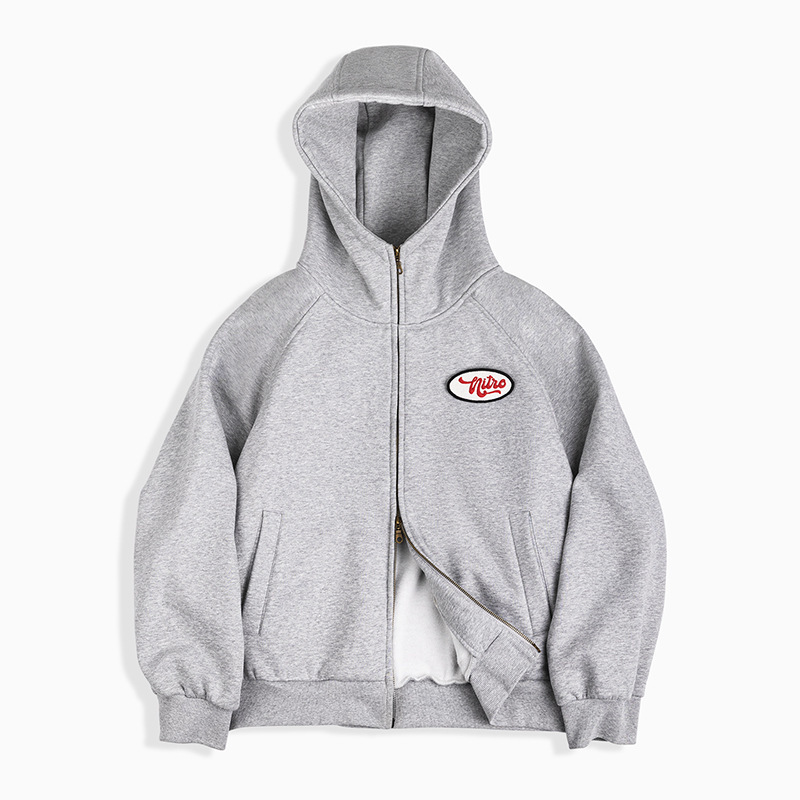 MRA410g加絨連帽章仔衛衣重磅加厚雙拉鍊短款運動開衫外套冬