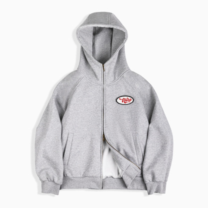 MRA410g加絨連帽章仔衛衣重磅加厚雙拉鍊短款運動開衫外套冬