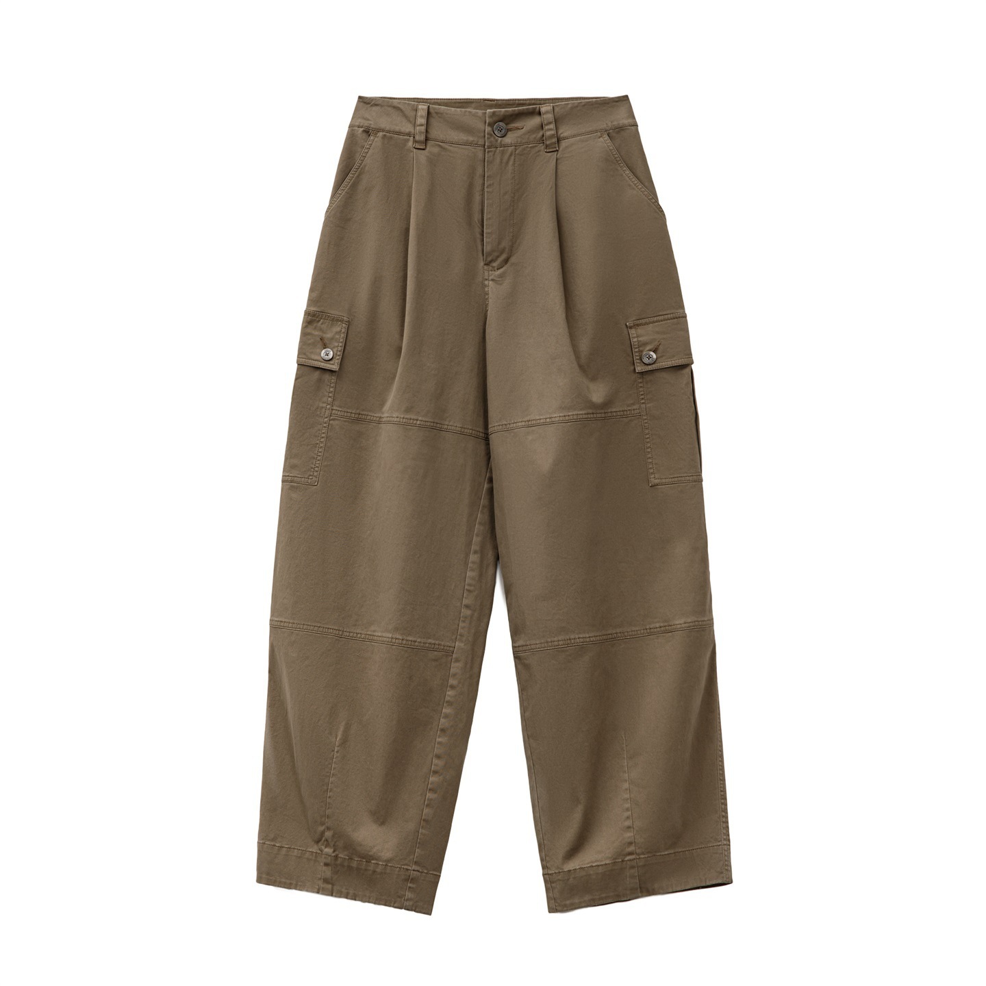 美式復古灰咖啡色多口袋寬鬆闊腿氣球休閒彎刀工裝褲子女士秋