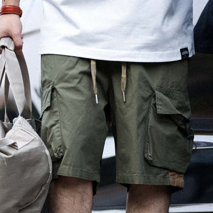 美式復古山地工裝短褲男寬鬆運動薄款純棉抽繩休閒五分褲-Retro's Wear