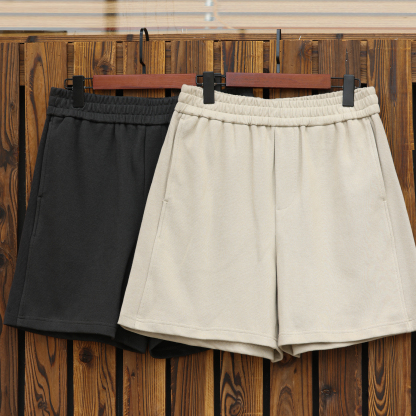 美式休閒360g重磅針織短褲男珠地肌理拼接設計五分褲夏