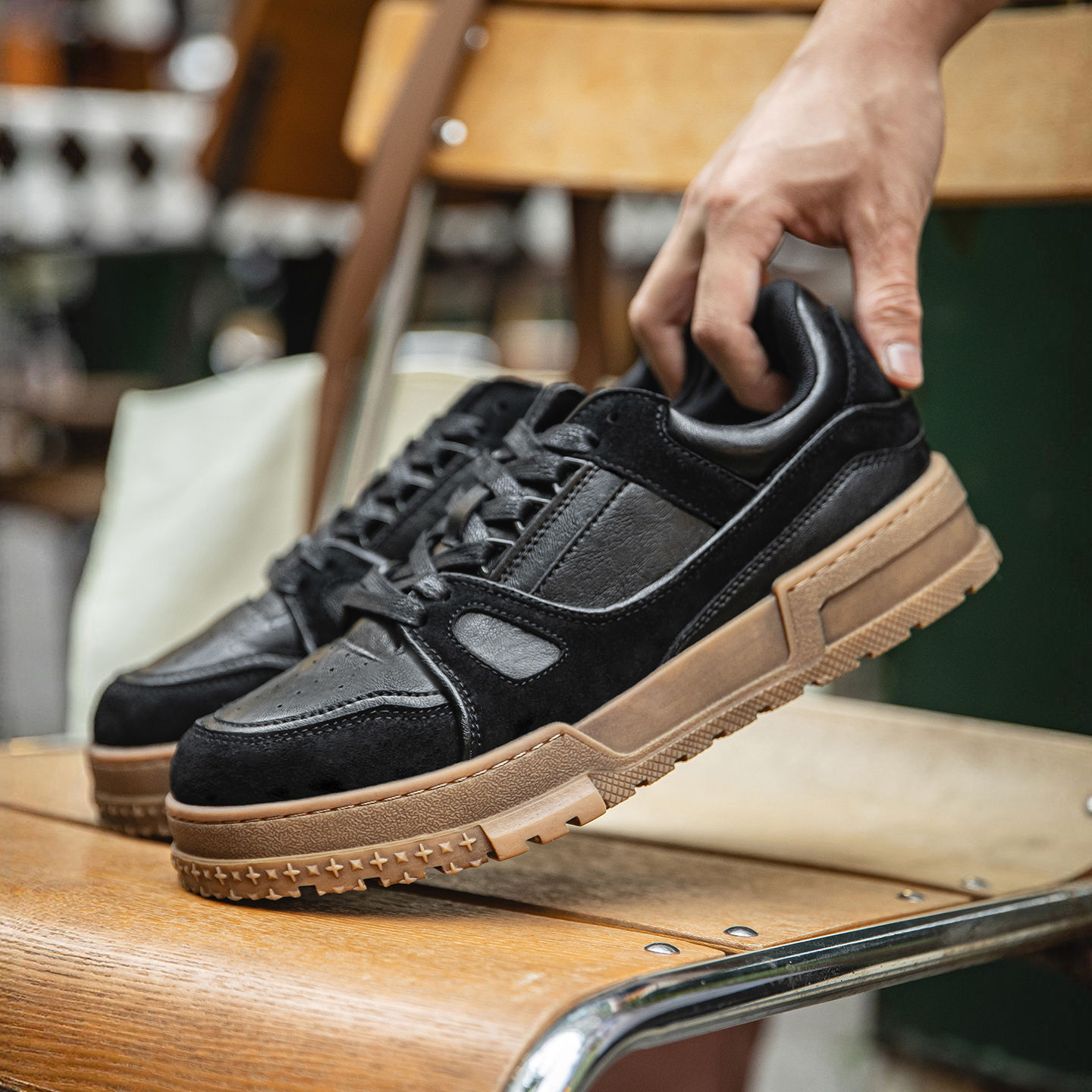 髒髒鞋板鞋男2025新款冬季厚底運動休閒鞋拼接復古做舊小黑鞋