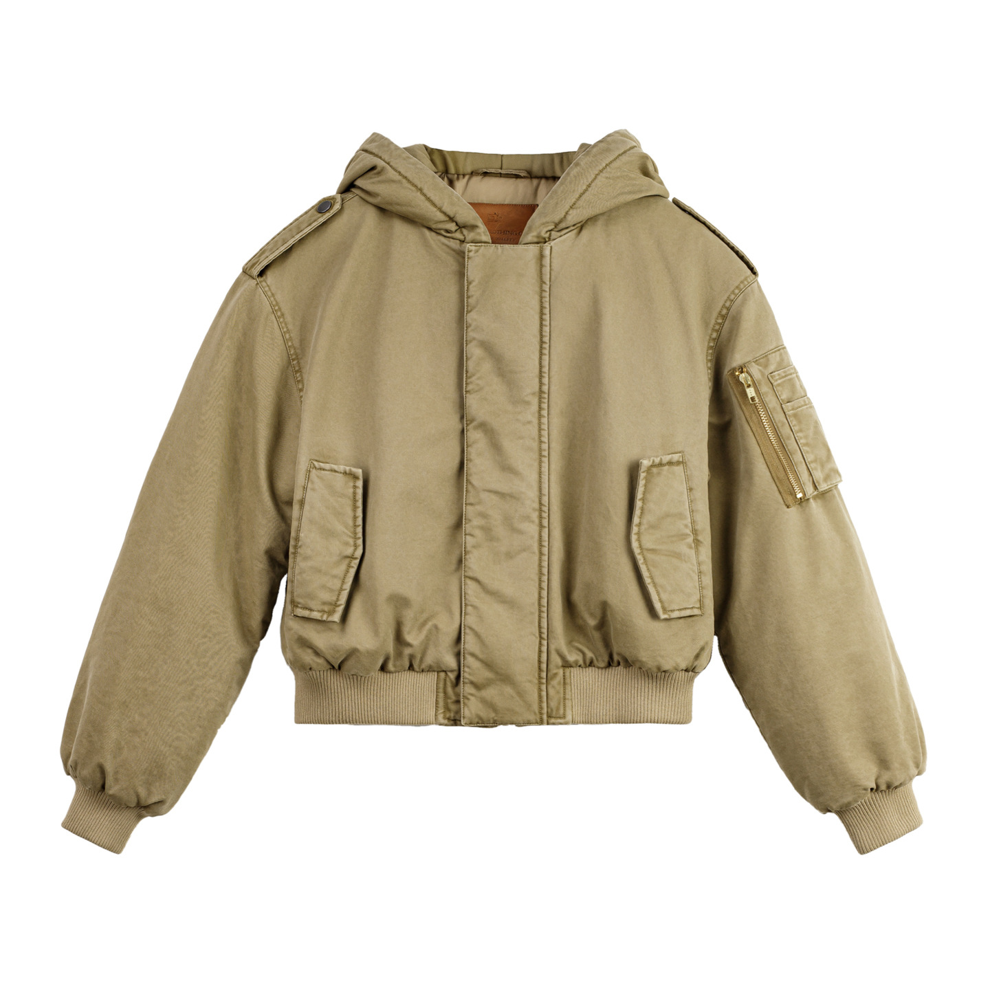 卡其色美式復古寬鬆飛行員夾克連帽工裝夾棉衣服外套女士秋冬