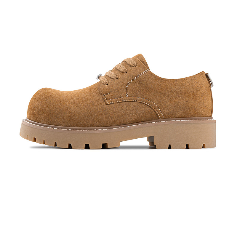 棕色德比鞋男款2025新款秋季低幫大黃靴厚底增高大頭工裝皮鞋