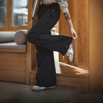 美式褶皺高街工裝vibe風傘兵褲闊腿抽繩束脚舞蹈長褲春夏女