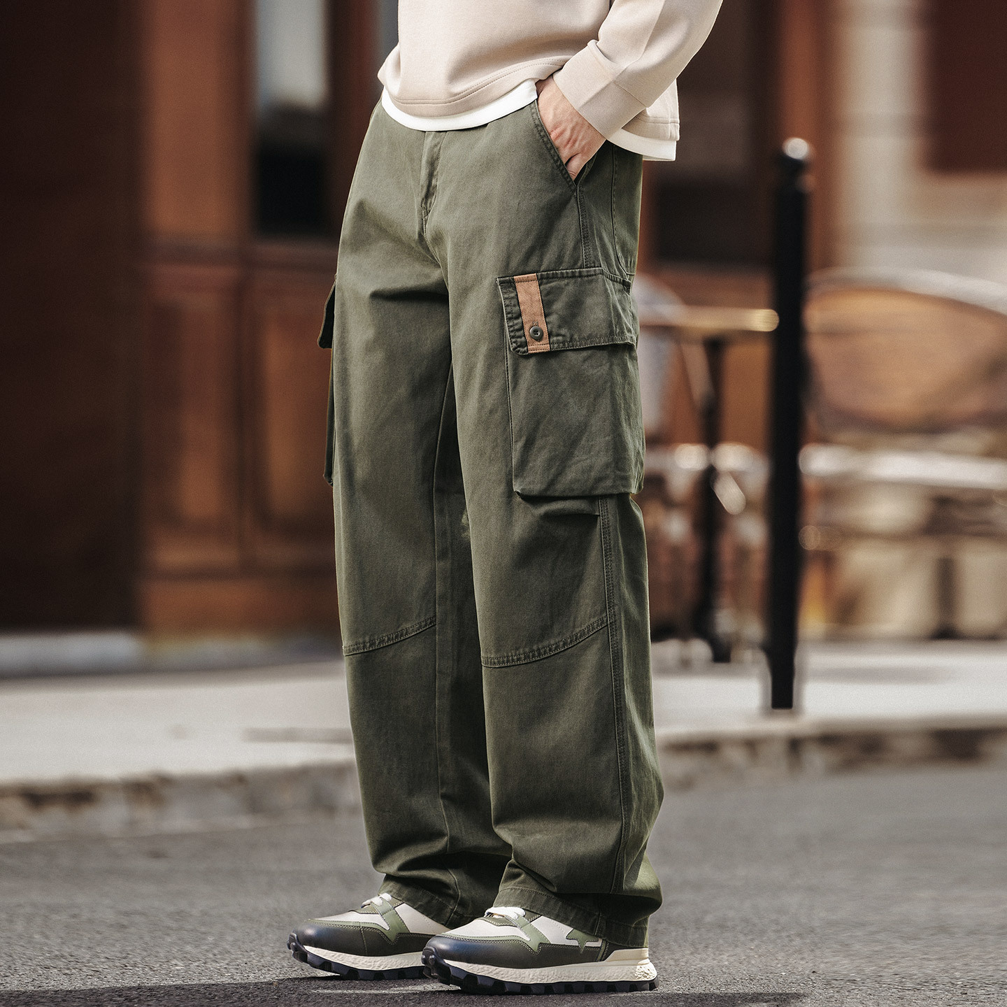 美式復古戶外純棉工裝褲男士秋季新款寬鬆直筒闊腿休閒褲子