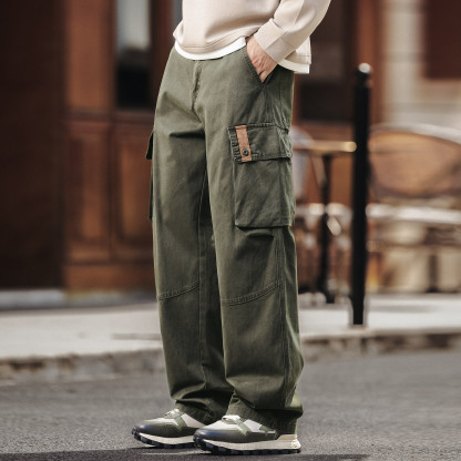 美式復古戶外純棉工裝褲男士秋季新款寬鬆直筒闊腿休閒褲子