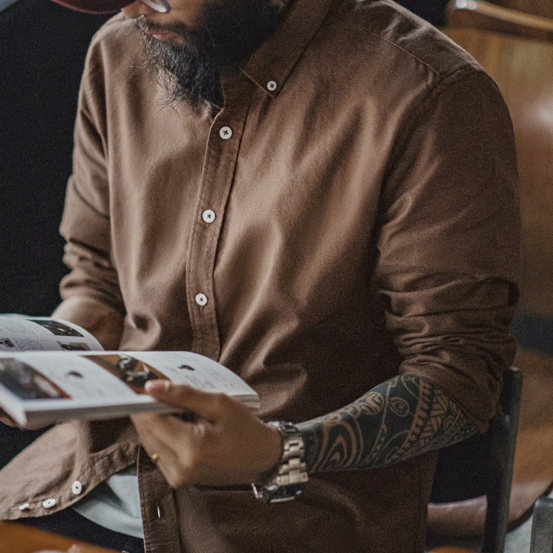 美式休閒純色牛津紡襯衫長袖外套純棉牛津布薄款襯衣男秋