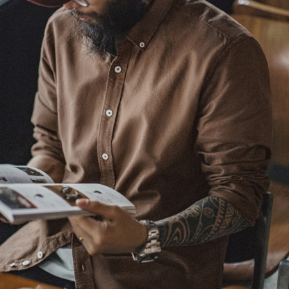 美式休閒純色牛津紡襯衫長袖外套純棉牛津布薄款襯衣男秋