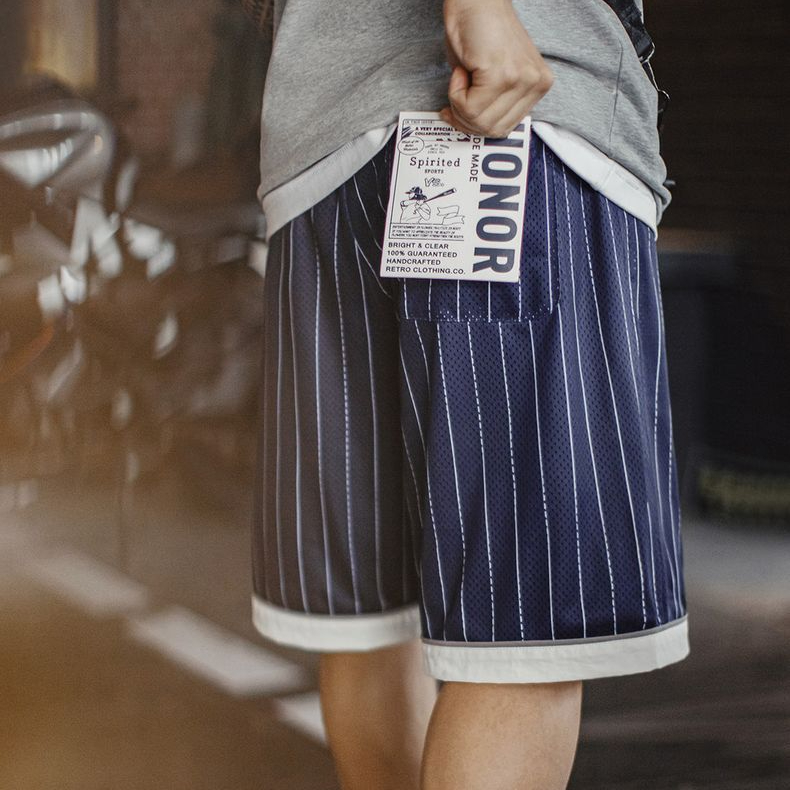 美式復古透氣籃球網眼短褲訓練寬鬆刺繡棒球五分褲男夏