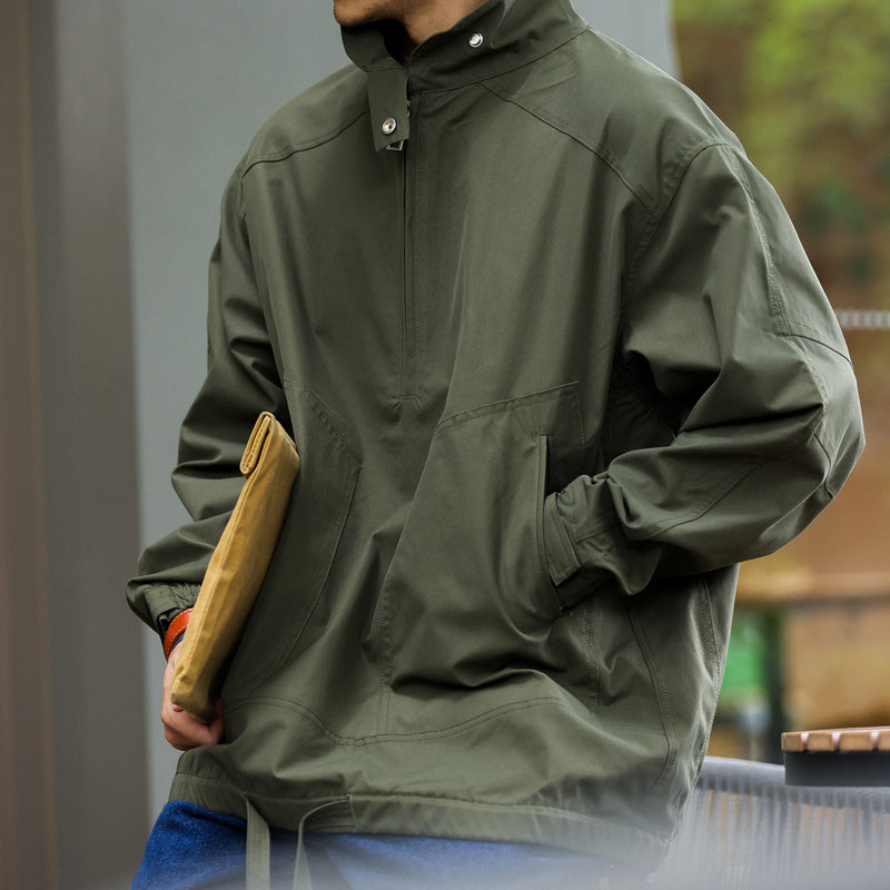 日系復古半拉鍊立領休閒工裝外套男士衝鋒衣美式戶外夾克秋-Retro's Wear