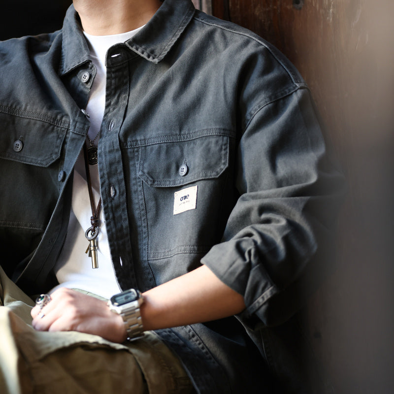 美式復古工裝男士長袖襯衫外套純棉重磅疊穿獵裝襯衣夾克秋-Retro's Wear