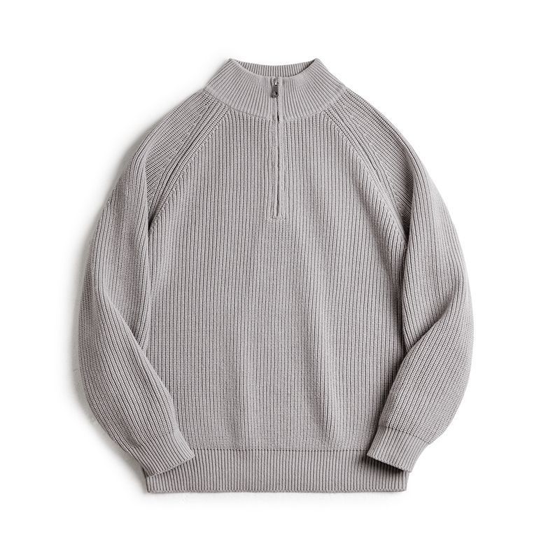 美式復古半拉鍊立領毛衣套頭打底高領針織衫上衣男秋冬-Retro's Wear