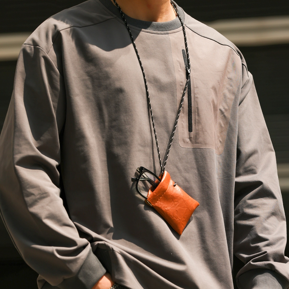 美式戶外仿梭織拼接口袋衛衣男300g防曬速幹運動上衣秋