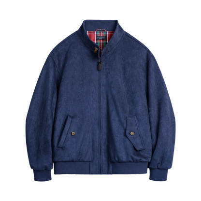 美拉德復古麂皮絨面寬鬆肌理感外套立領哈靈頓夾克女士秋