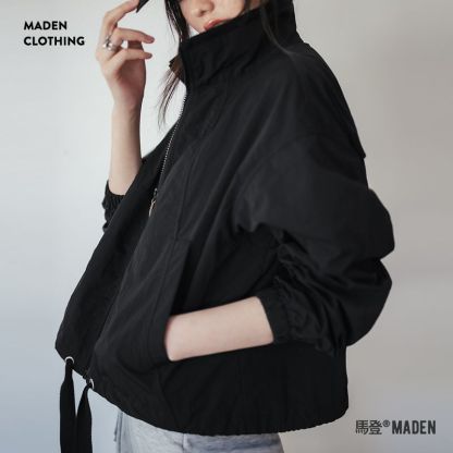 美式復古抽繩夾克翻領可收腰工裝外套小個子寬鬆上衣春秋季女-Retro's Wear