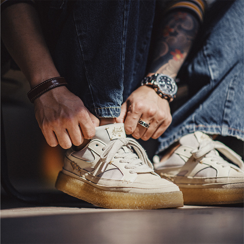 白色厚底板鞋男2024春夏季新款透氣百搭休閒小眾增高小白鞋-Retro's Wear