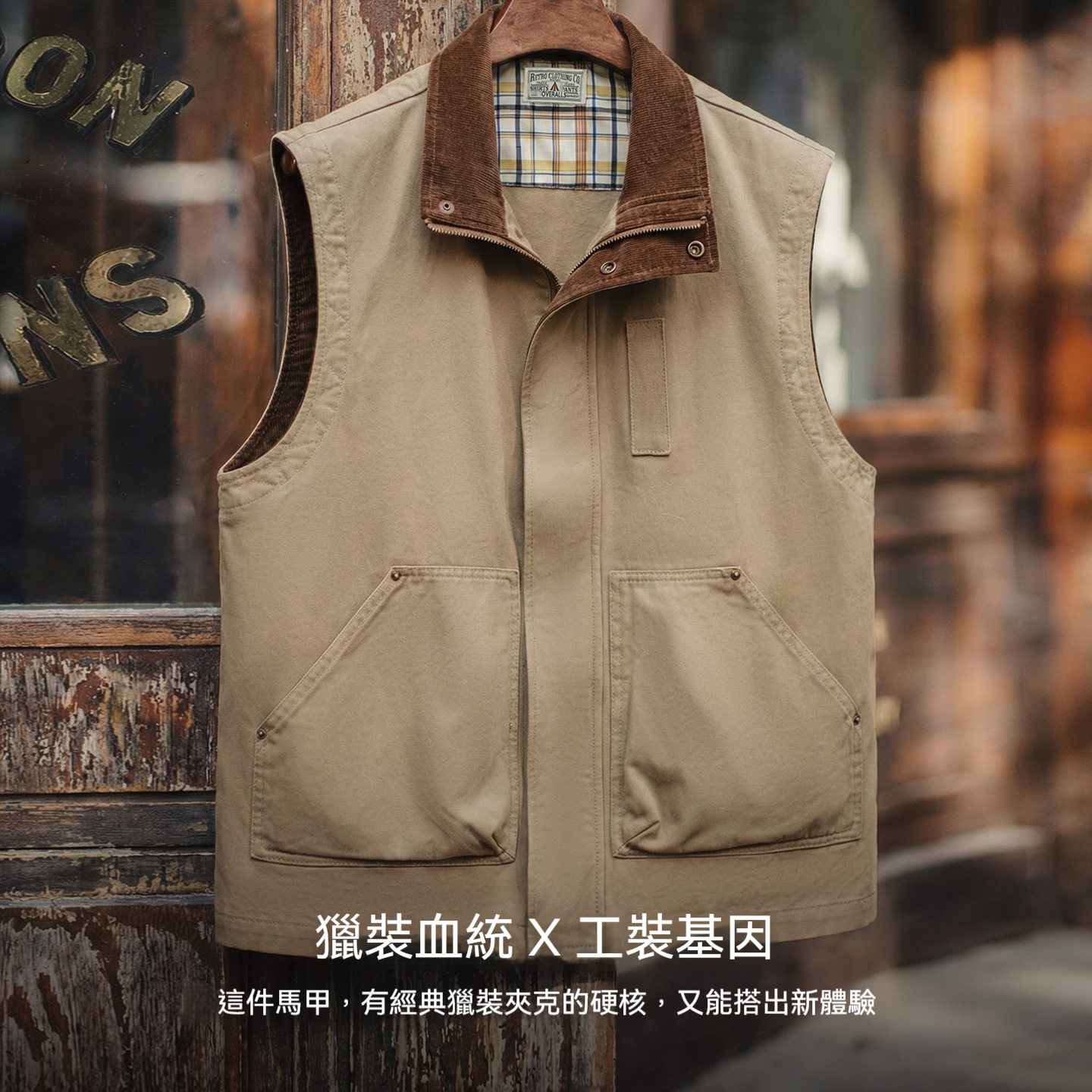 美式復古safari馬甲獵裝純棉卡其色燈芯絨背心外套男款春