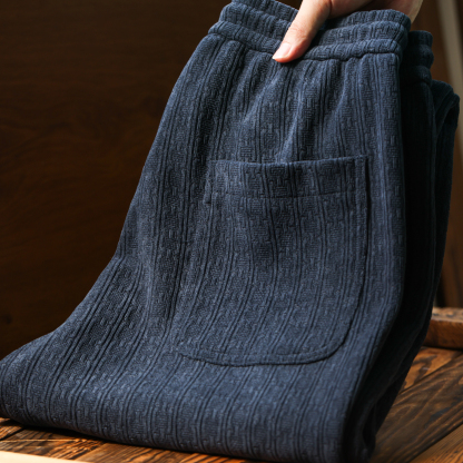 美式復古400g重磅毛呢衛褲男法工藍提花肌理針織休閒褲