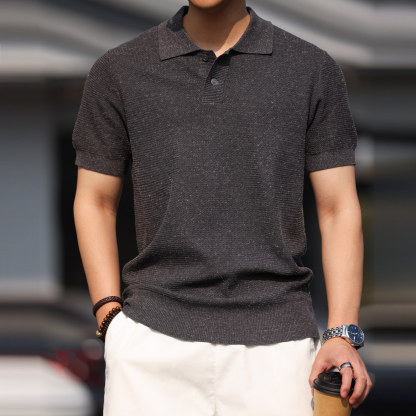天絲亞麻短袖POLO衫男基礎款透氣休閒萊賽爾針織翻領T恤